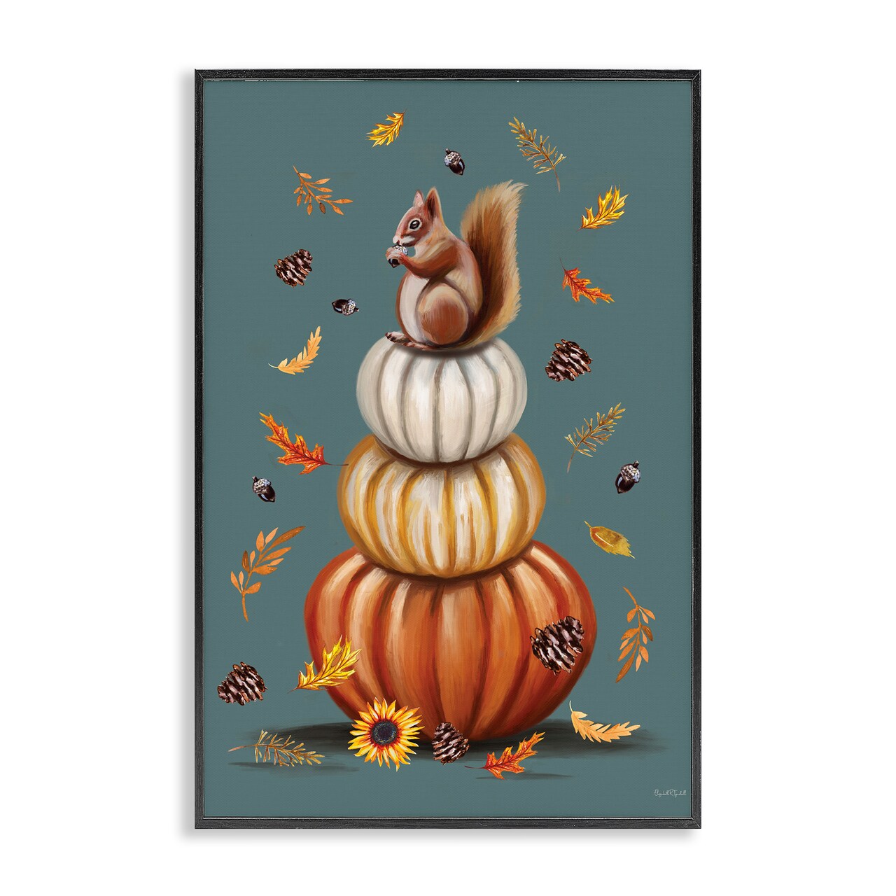 Stupell Industries Squirrel Atop Pumpkin Stack Framed Giclee Design by Elizabeth Tyndall